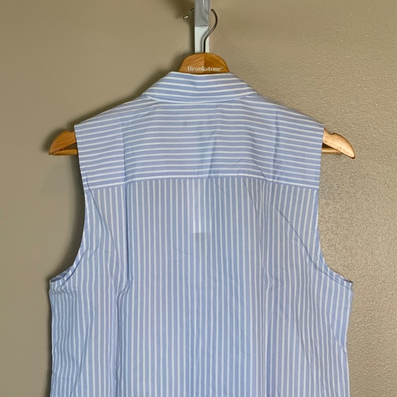 Ann Taylor Collared Split Neck Striped Sleeveless Shirt - Picture 14 of 16